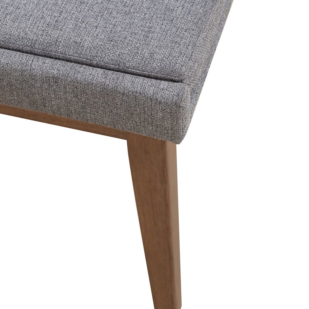 Grey Linen Upholstered Dining Bench with Removable Cushion - Satin Walnut. Picture 5