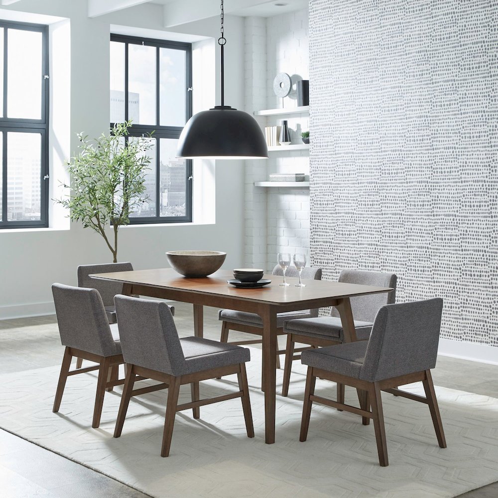 Space Savers 7 Piece Leg Table with 6 Side Chairs- Dining Room Set -Satin Walnut. Picture 9