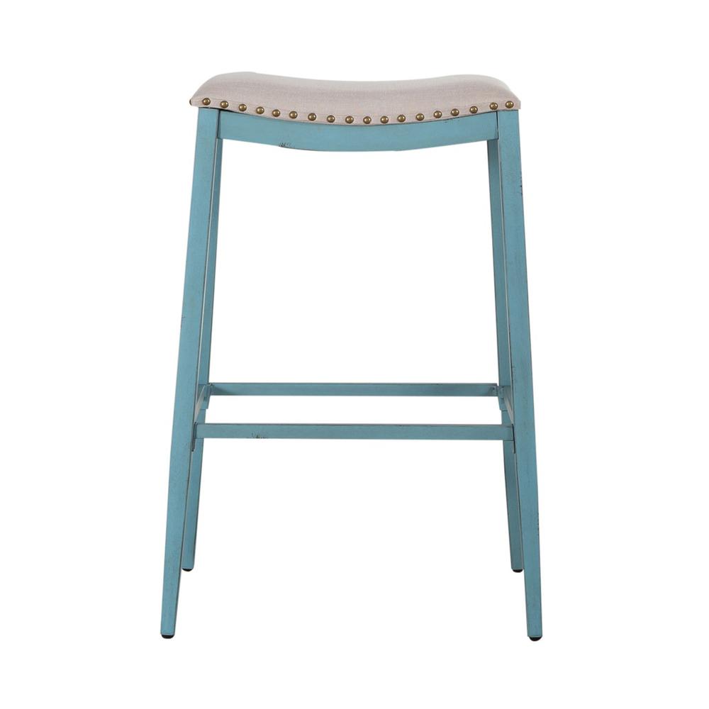 Vintage Series Backless Upholstered Barstool- Blue in Distressed Metal. Picture 2