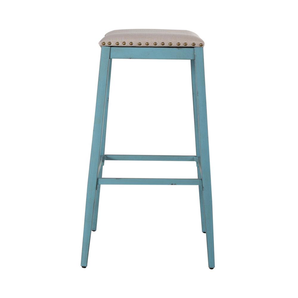 Vintage Series Backless Upholstered Barstool- Blue in Distressed Metal. Picture 3