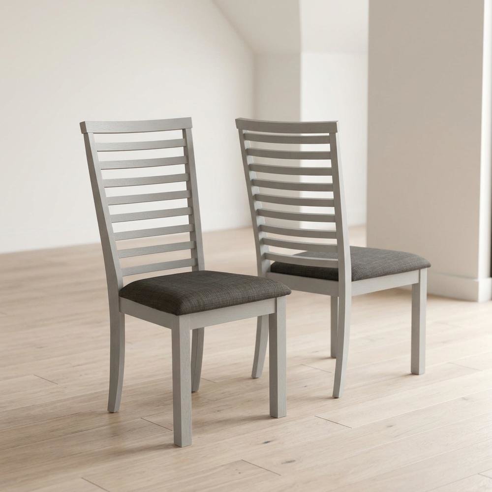 Rubberwood Upholstered Ladder Back Dining Chairs, Grey, Set of 2. Picture 2