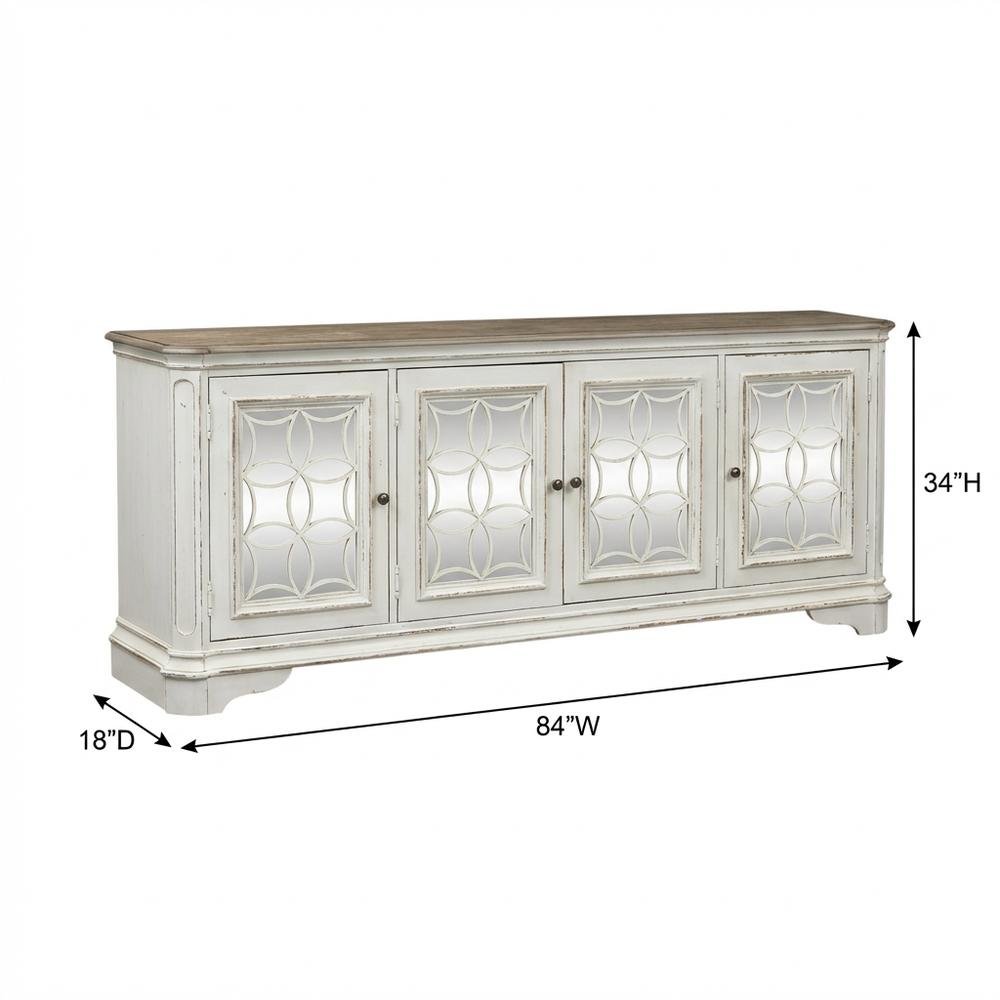Antique White TV Console, European Traditional Style, Solid Wood Construction. Picture 7