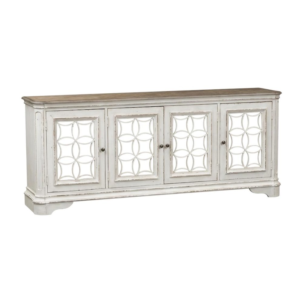 Antique White TV Console, European Traditional Style, Solid Wood Construction. Picture 1