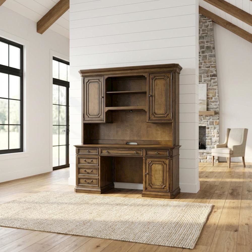 Traditional Antique Toffee Executive Credenza with Poplar Solids & Birch Veneers. Picture 2