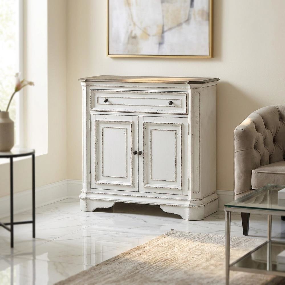 European Style Accent Cabinet in Antique White & Weathered Bark Oak. Picture 2