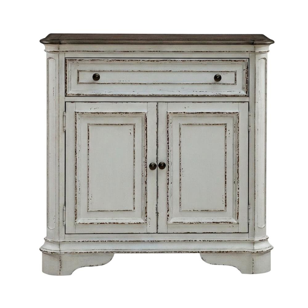 European Style Accent Cabinet in Antique White & Weathered Bark Oak. Picture 1