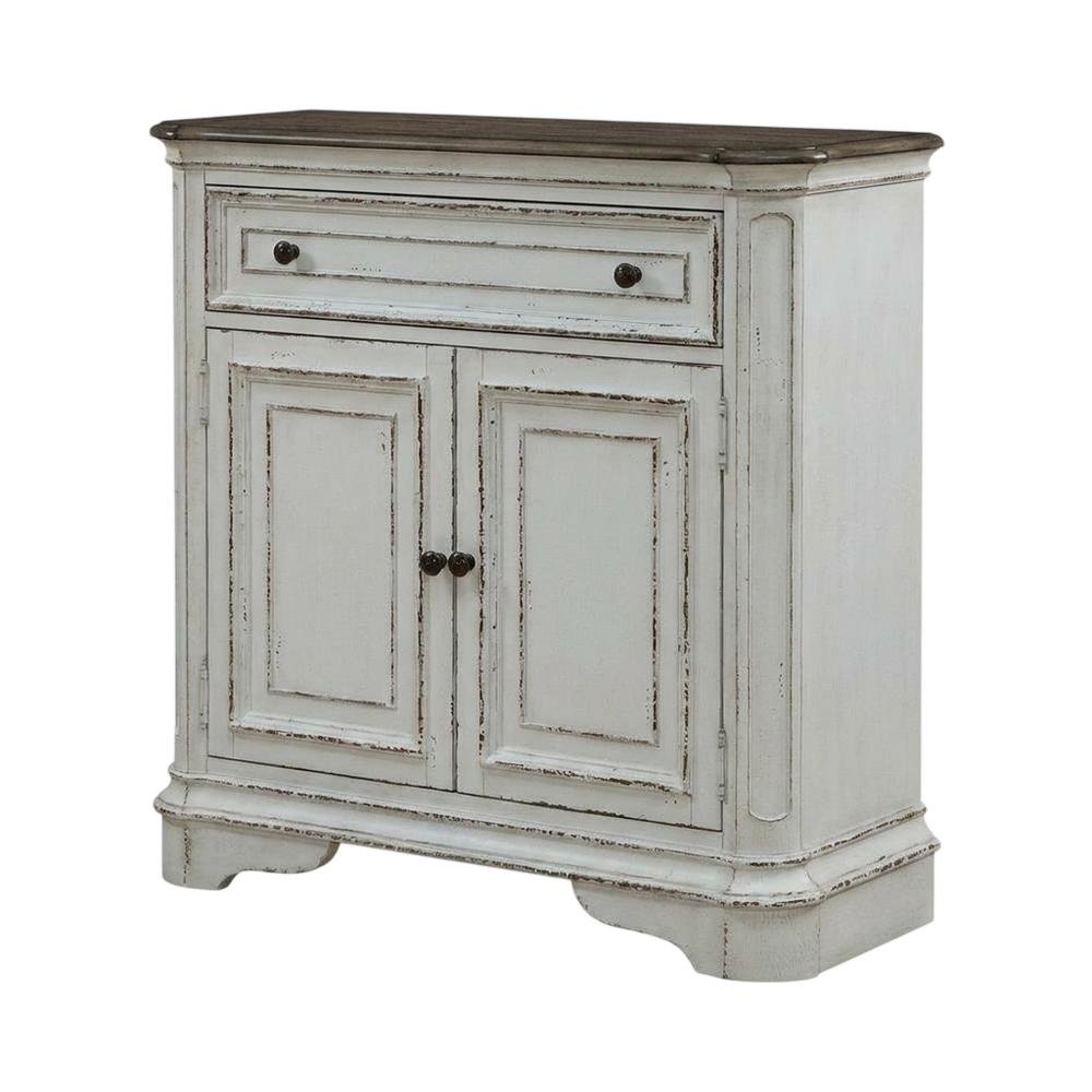 European Style Accent Cabinet in Antique White & Weathered Bark Oak. Picture 3