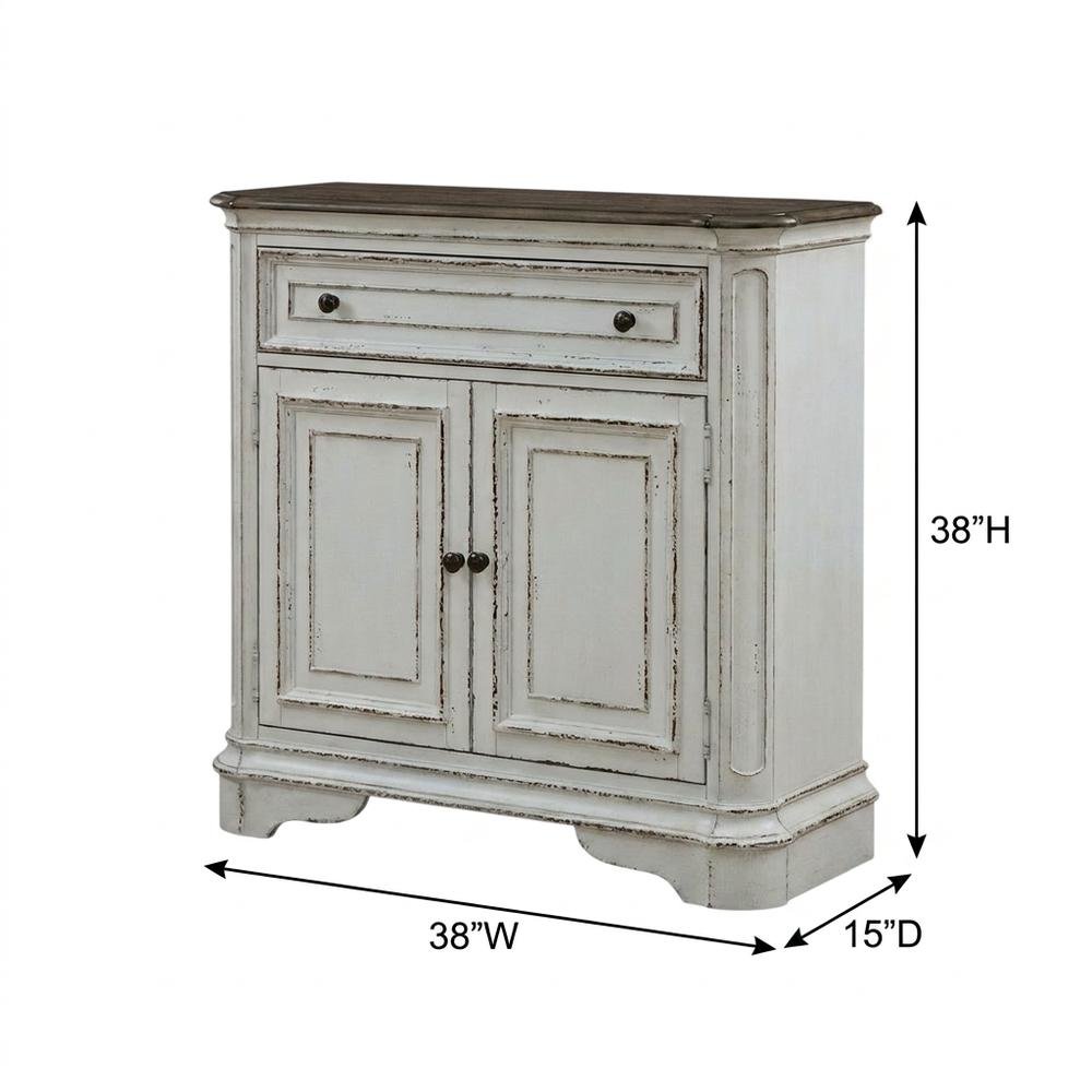 European Style Accent Cabinet in Antique White & Weathered Bark Oak. Picture 6