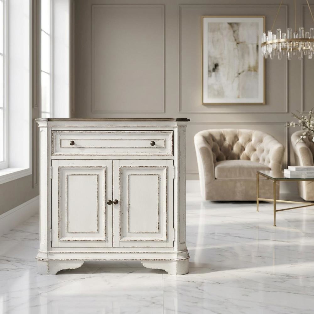 European Style Accent Cabinet in Antique White & Weathered Bark Oak. Picture 4