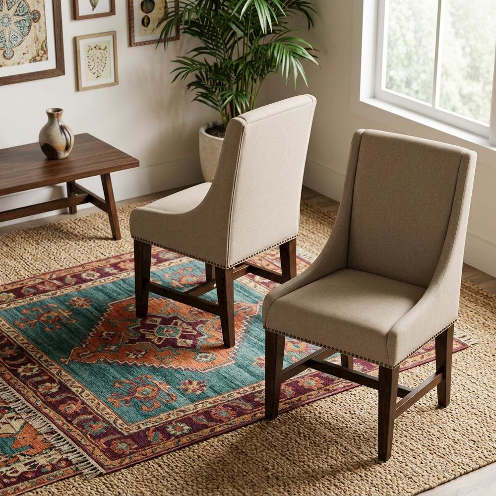 Upholstered Traditional Dining Chairs for Living Room, Brown, Set of 2. Picture 2