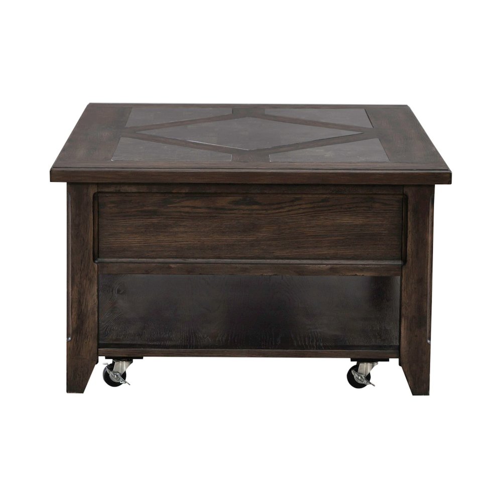 3 Pc Living Room Set - Stone Top Cocktail Table, 2 End Tables - Brown Oak Wood. Picture 3