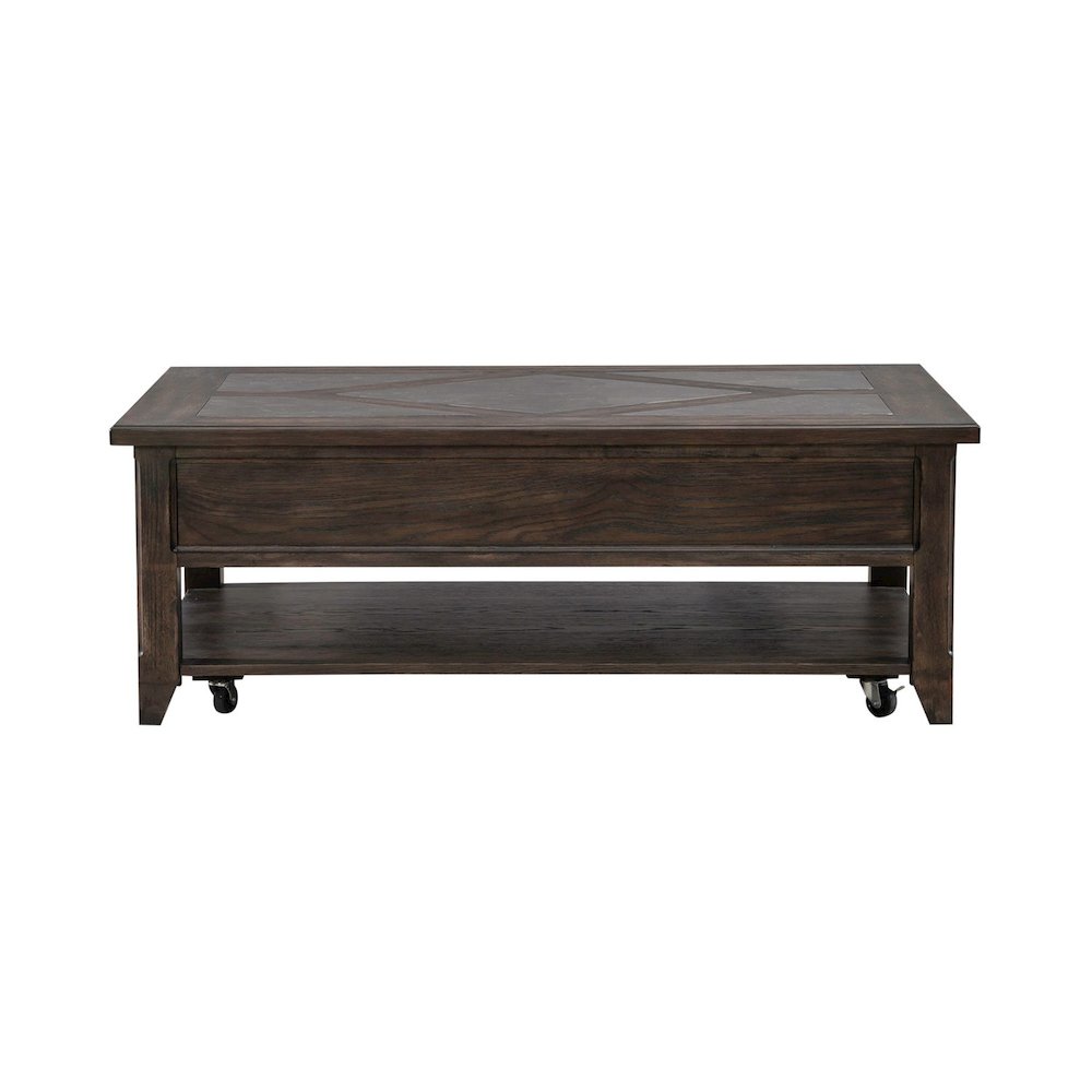 3 Pc Living Room Set - Stone Top Cocktail Table, 2 End Tables - Brown Oak Wood. Picture 4