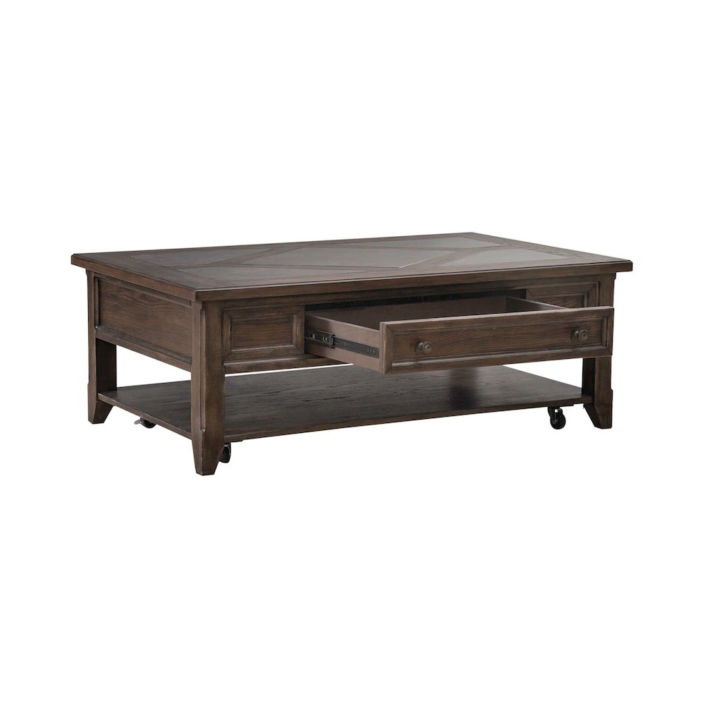 3 Pc Living Room Set - Stone Top Cocktail Table, 2 End Tables - Brown Oak Wood. Picture 6