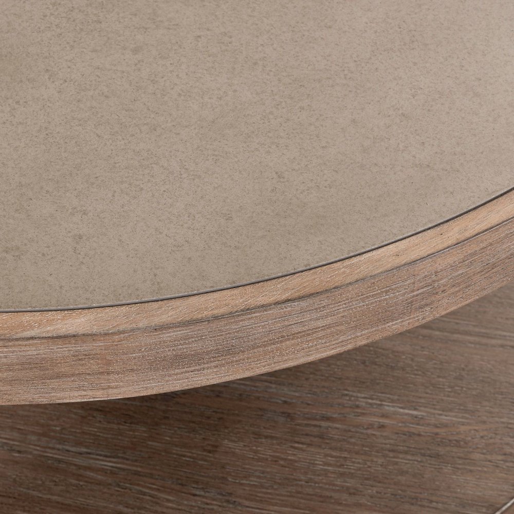 3 Piece Living Room Set Round Stone Cocktail Table, 2 End Tables - Clay Oak Wood. Picture 4