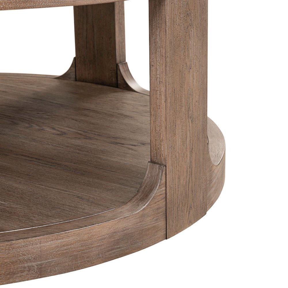 3 Piece Living Room Set Round Stone Cocktail Table, 2 End Tables - Clay Oak Wood. Picture 6