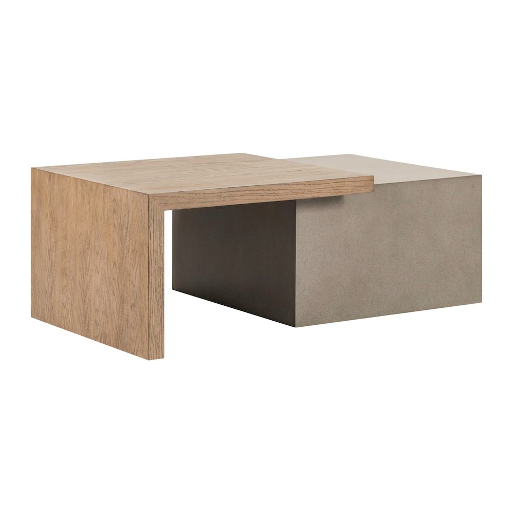 3 Pc Living Room Set, Faux Concrete Block Cocktail Table, 2 End Tables- Oak Wood. Picture 1