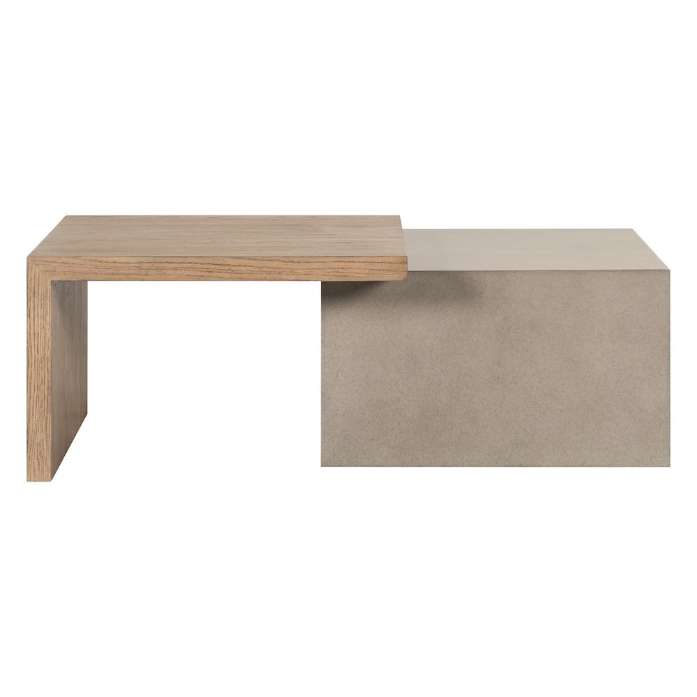 3 Pc Living Room Set, Faux Concrete Block Cocktail Table, 2 End Tables- Oak Wood. Picture 3