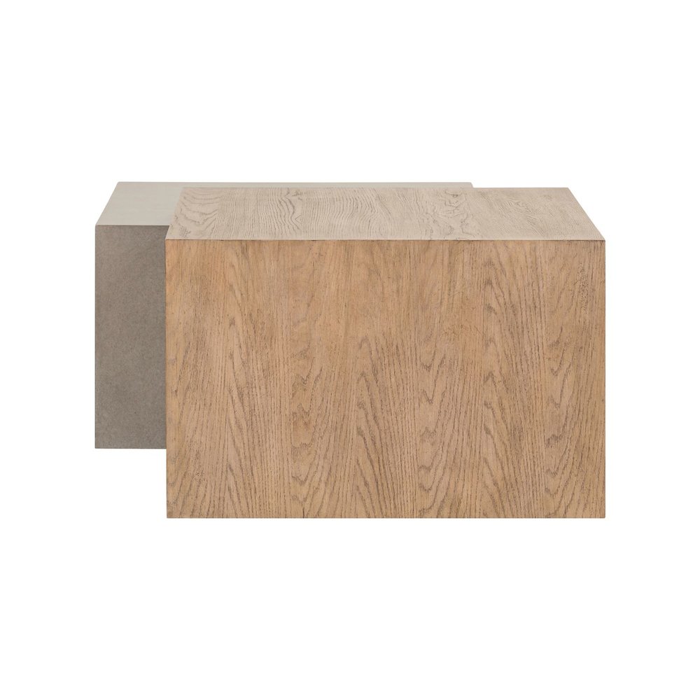 3 Pc Living Room Set, Faux Concrete Block Cocktail Table, 2 End Tables- Oak Wood. Picture 4