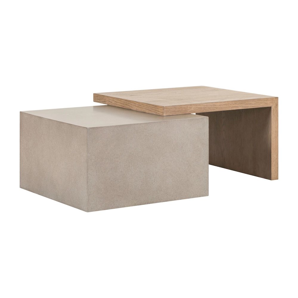 3 Pc Living Room Set, Faux Concrete Block Cocktail Table, 2 End Tables- Oak Wood. Picture 5