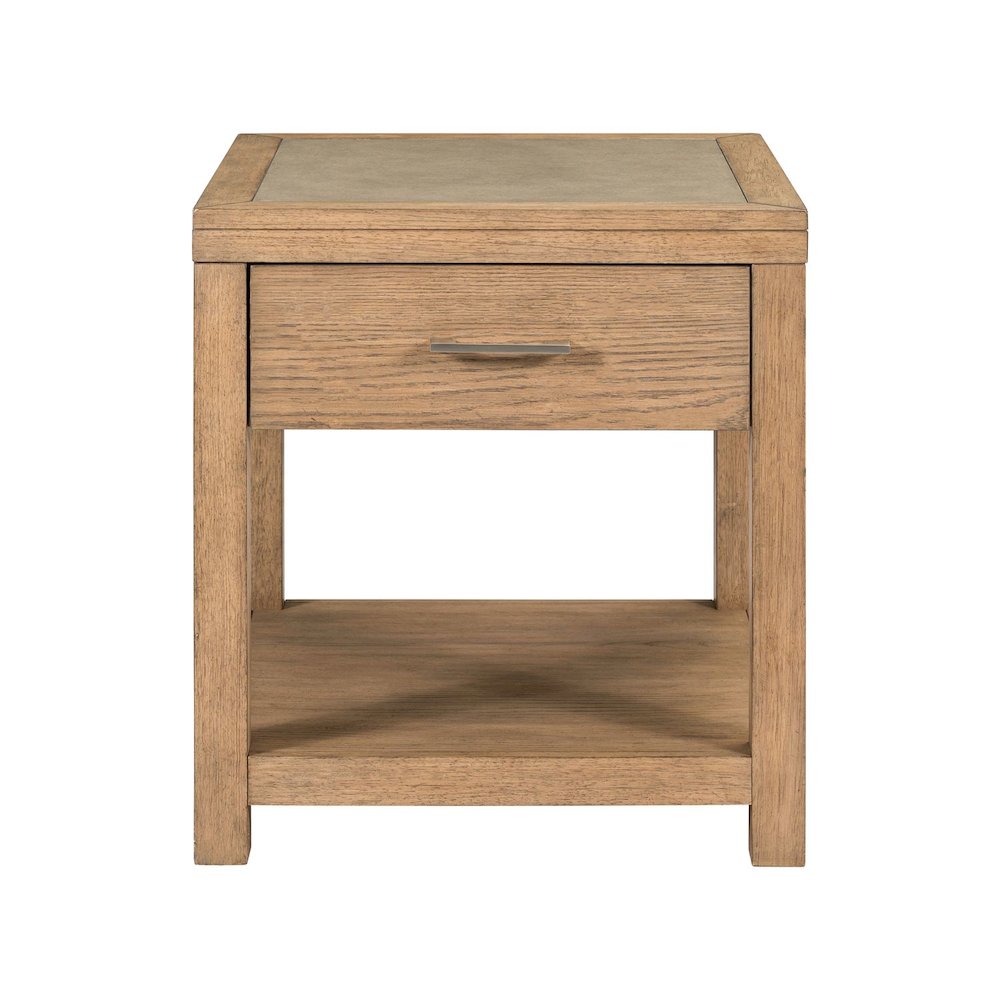 3 Pc Living Room Set, Faux Concrete Block Cocktail Table, 2 End Tables- Oak Wood. Picture 8