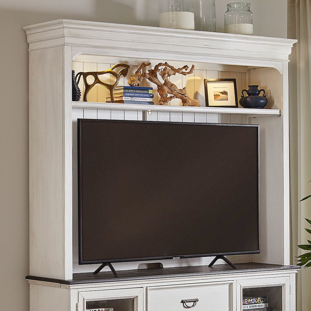 Allyson Park Entertainment Center - Wirebrushed White with Charcoal Tops. Picture 4