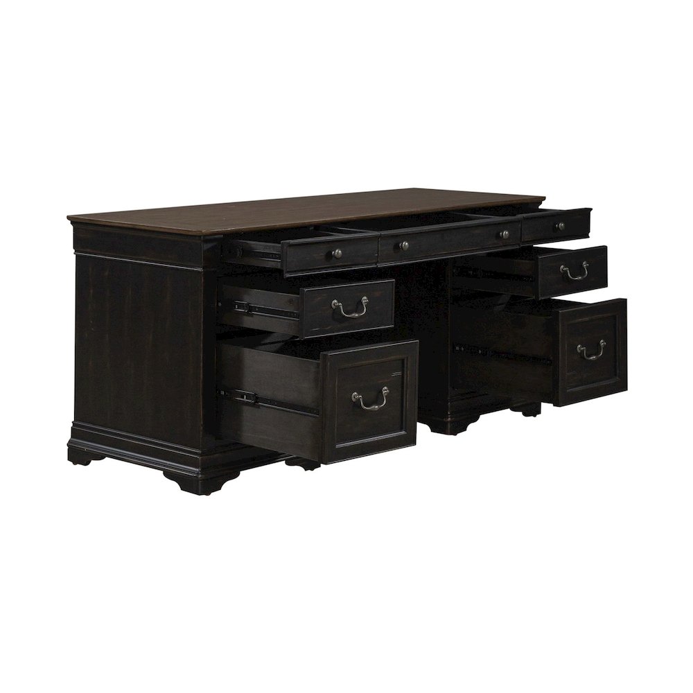 5 Piece Home Office Set with Desk, Credenza and Hutch - Aged Charcoal. Picture 5