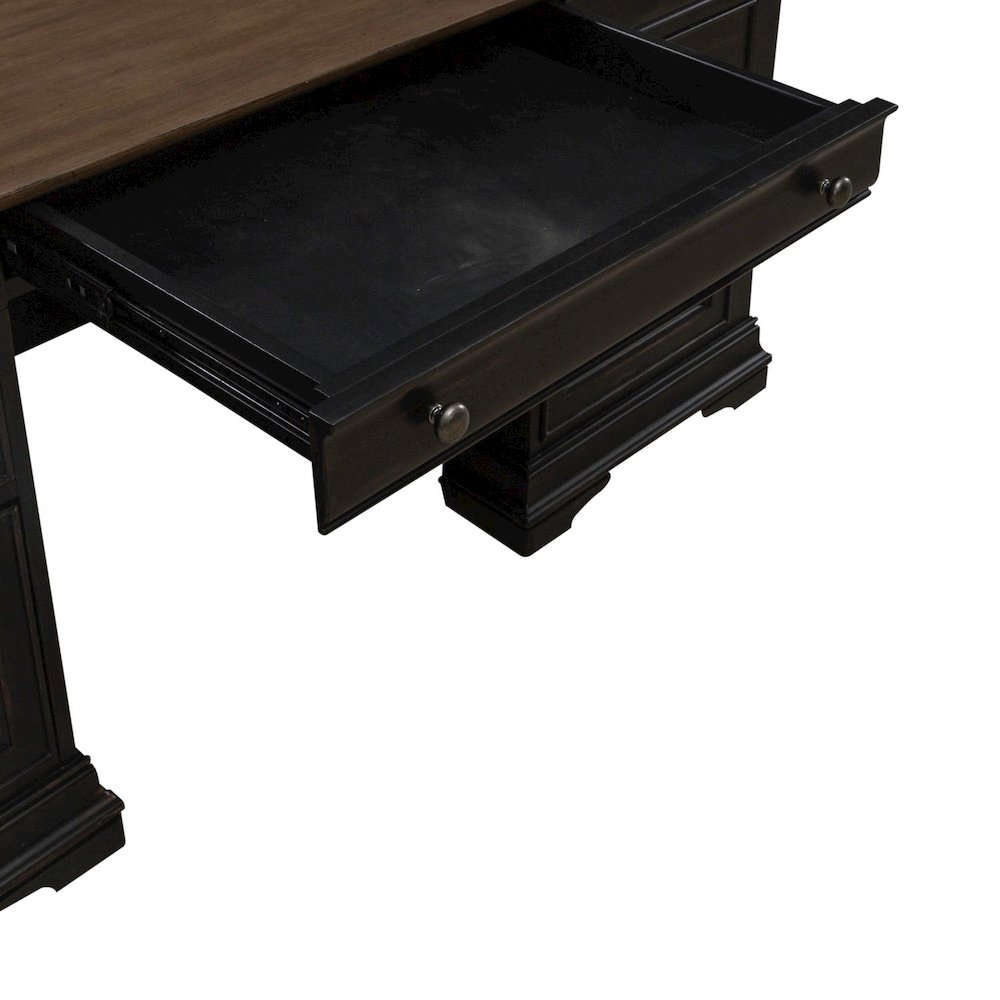 5 Piece Home Office Set with Desk, Credenza and Hutch - Aged Charcoal. Picture 6