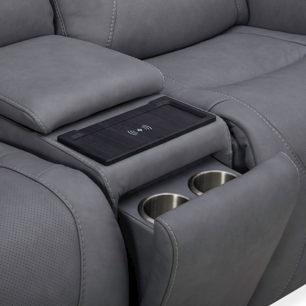 Power Recline Sofa & Loveseat with Charging Ports - Aline Blue Gray Leather. Picture 8