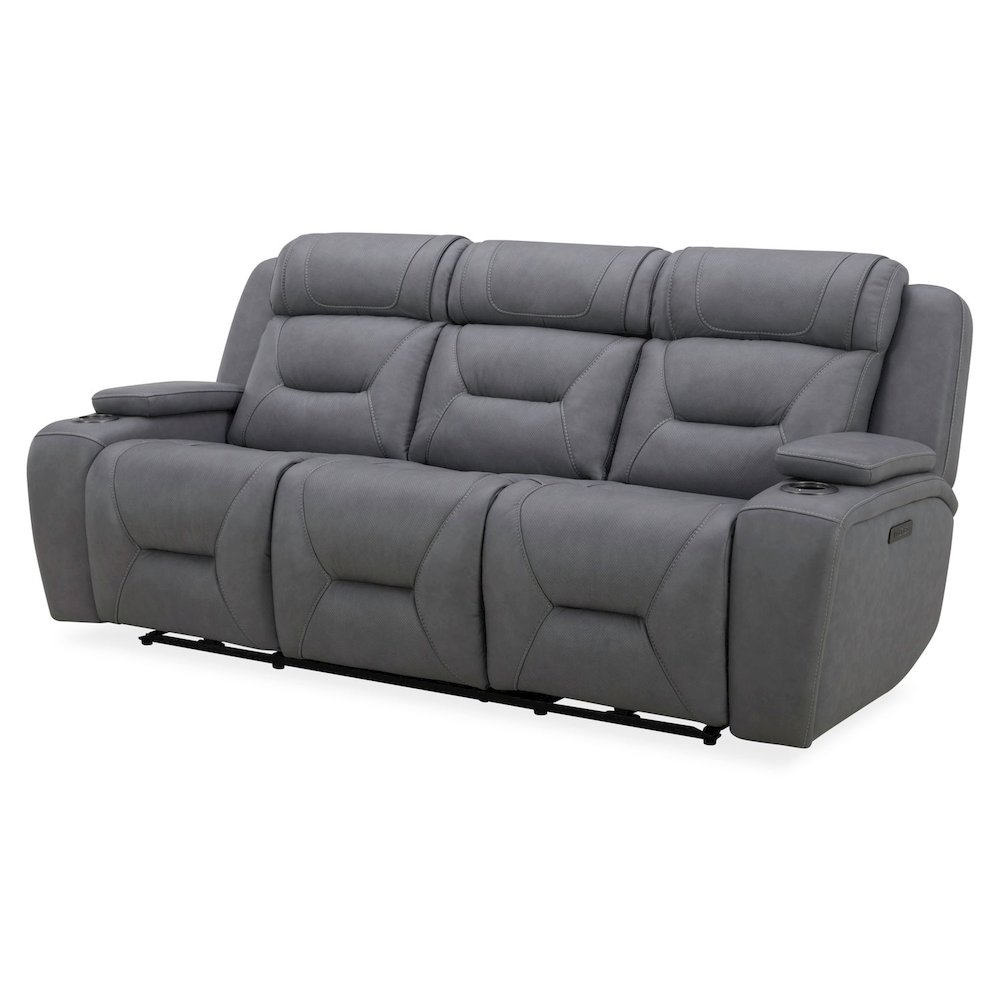 Power Recline Sofa & Loveseat with Charging Ports - Aline Blue Gray Leather. Picture 2