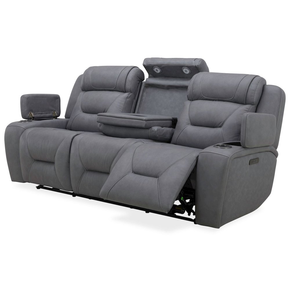 Power Recline Sofa & Loveseat with Charging Ports - Aline Blue Gray Leather. Picture 4