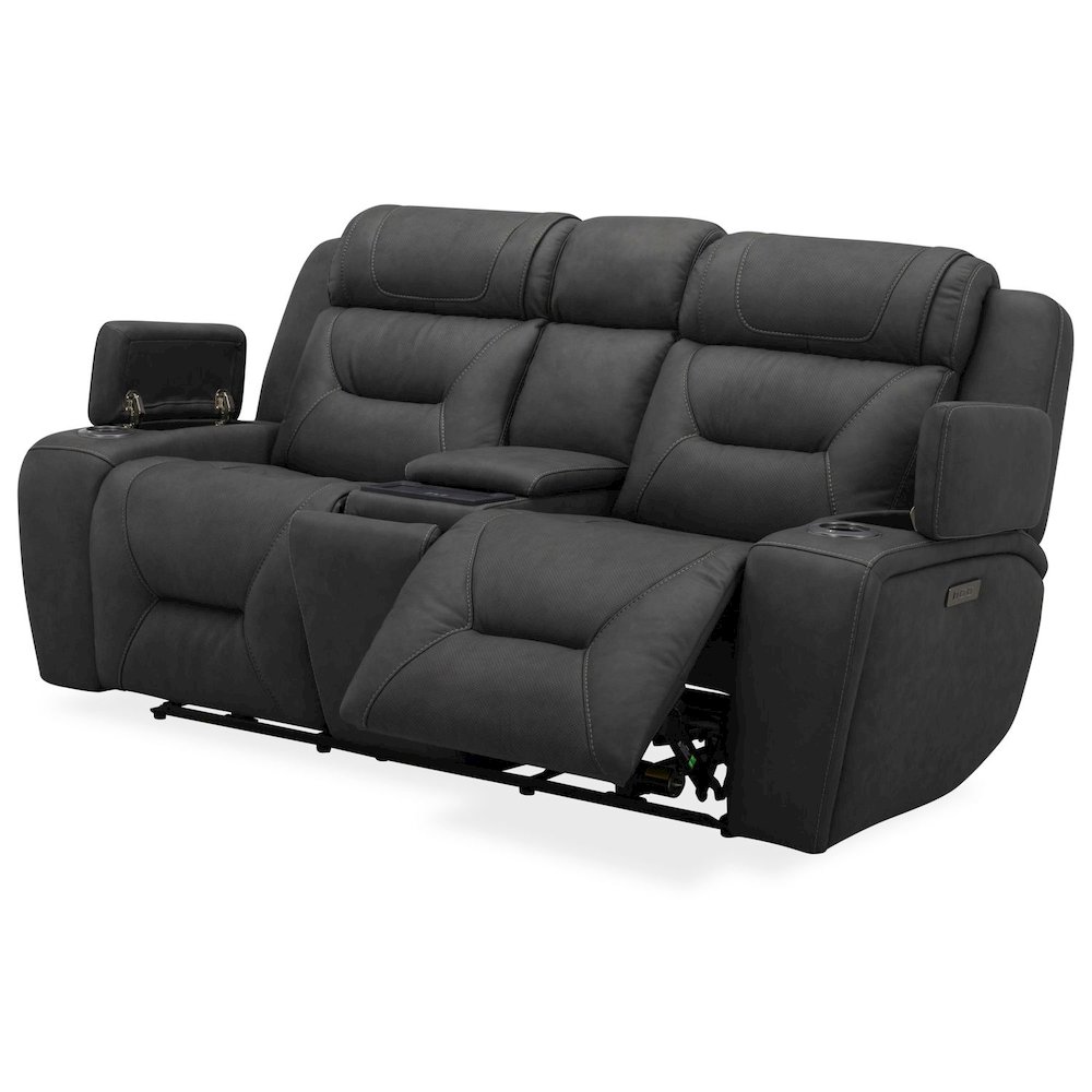 Chapman Power Recline Sofa & Loveseat with Charging Ports - Aline Coal Leather. Picture 2