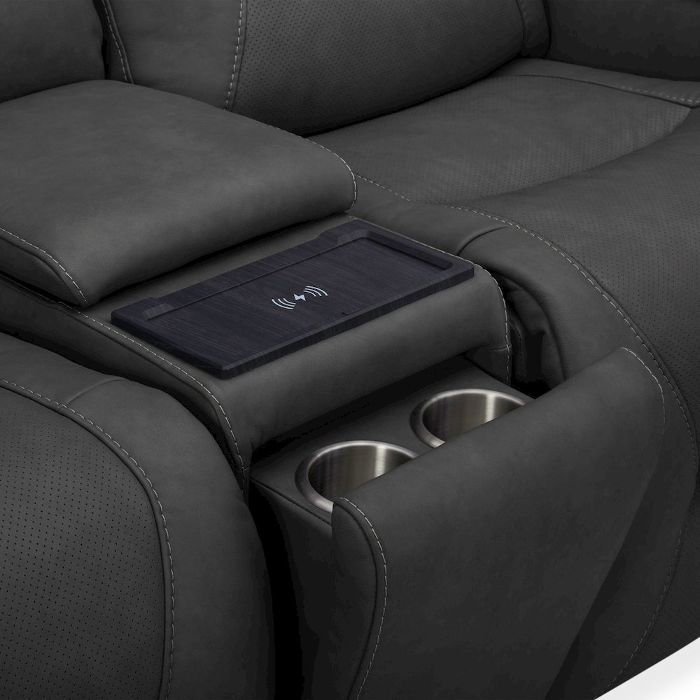 Chapman Power Recline Sofa & Loveseat with Charging Ports - Aline Coal Leather. Picture 6