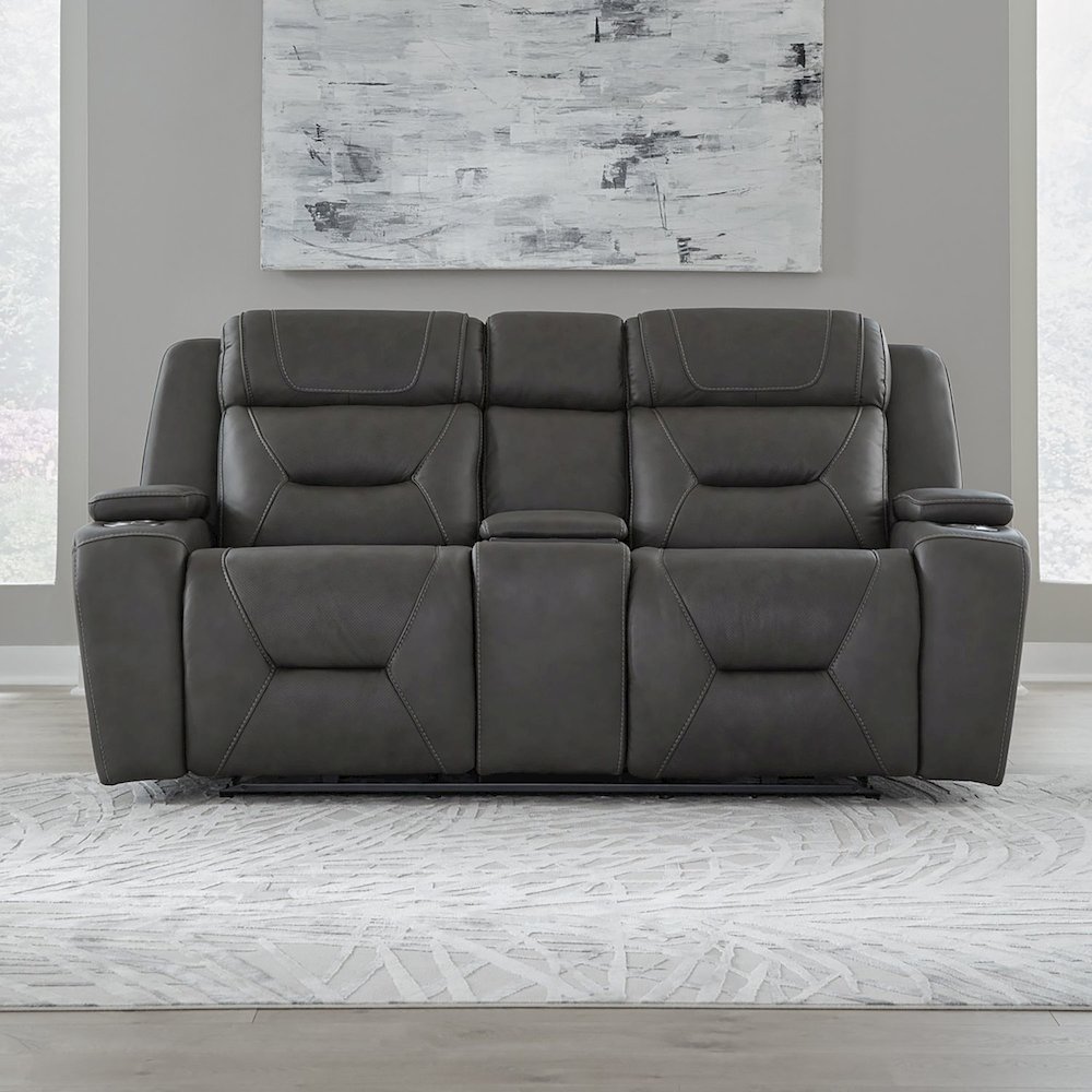 Chapman Power Recline Sofa & Loveseat with Charging Ports - Aline Coal Leather. Picture 3
