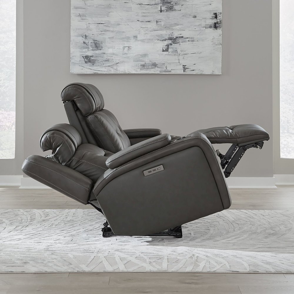 Chapman Power Recline Sofa & Loveseat with Charging Ports - Aline Coal Leather. Picture 4