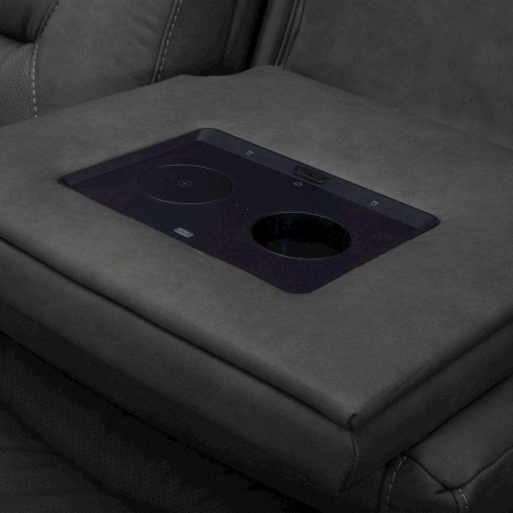 Chapman Power Recline Sofa & Loveseat with Charging Ports - Aline Coal Leather. Picture 5