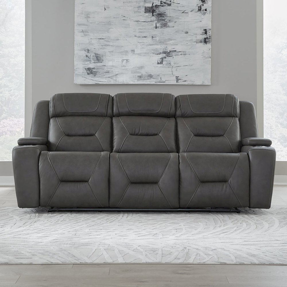 Chapman Power Recline Sofa & Loveseat with Charging Ports - Aline Coal Leather. Picture 8