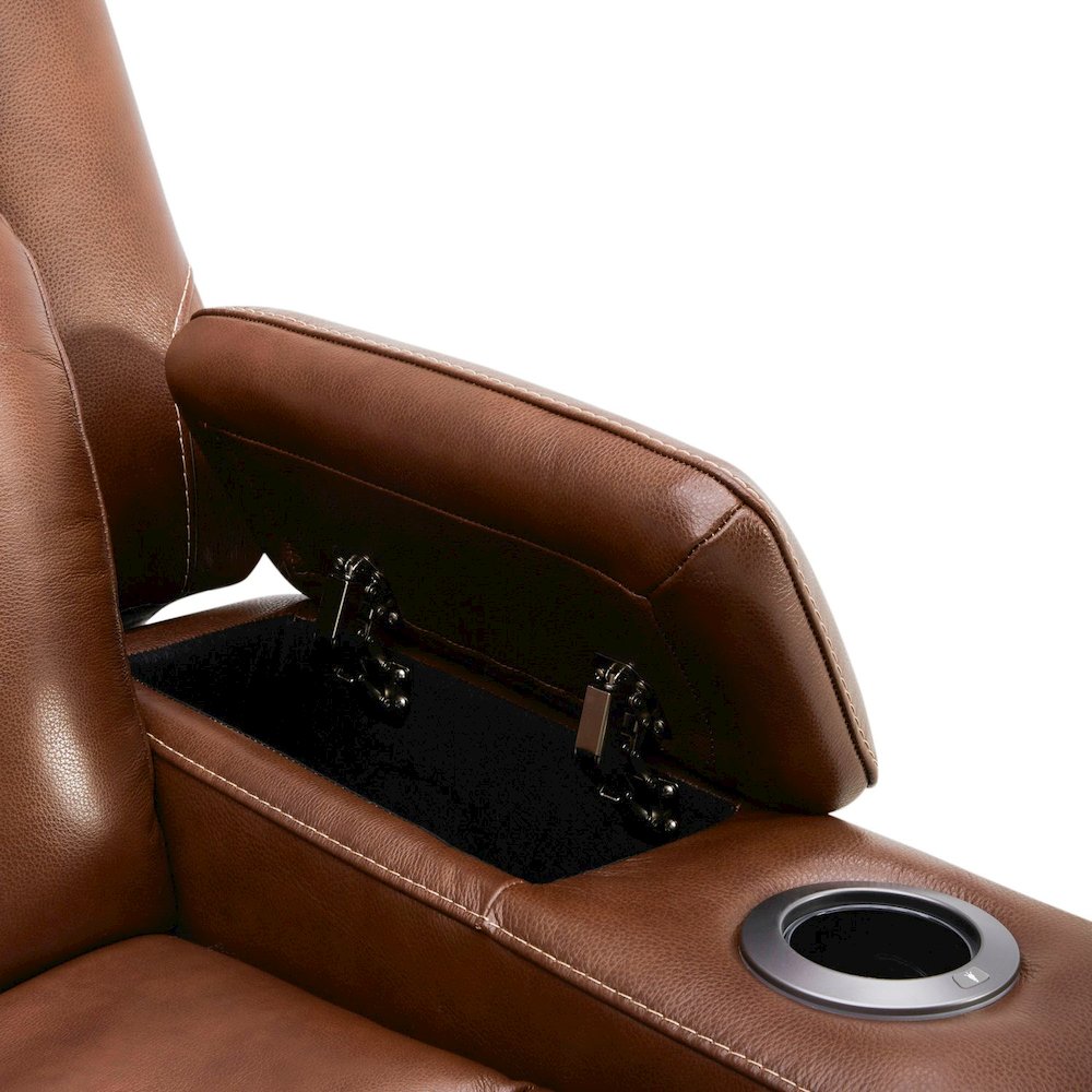 Power Recline Sofa & Recliner with Charging Ports - Nature Chestnut Leather. Picture 7