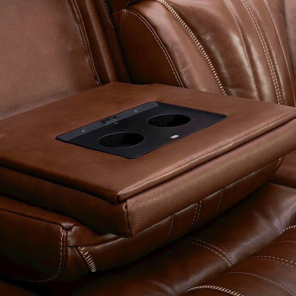 Power Recline Sofa & Recliner with Charging Ports - Nature Chestnut Leather. Picture 5