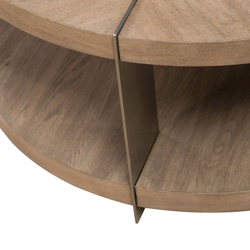 3 Piece Set - Round Cocktail Table, 2 End Tables - Sandstone & Satin Nickel. Picture 5