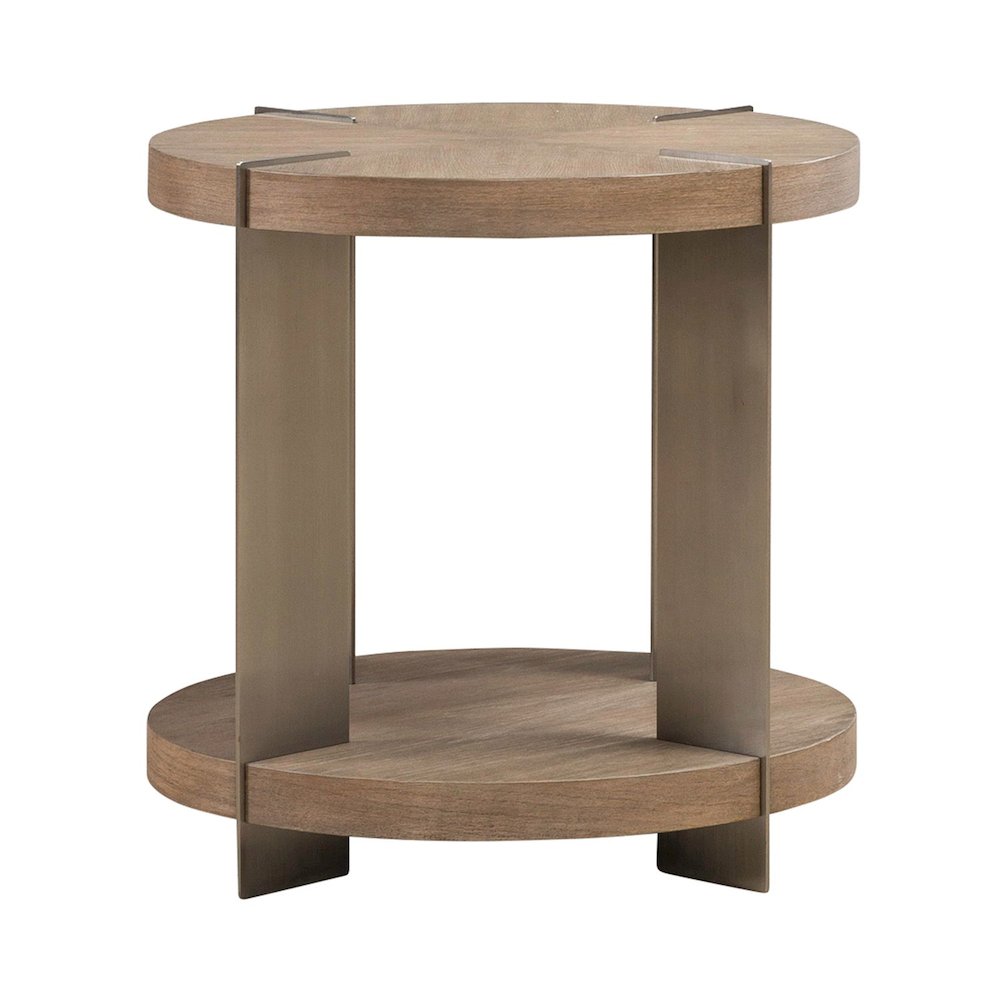 3 Piece Set - Round Cocktail Table, 2 End Tables - Sandstone & Satin Nickel. Picture 7