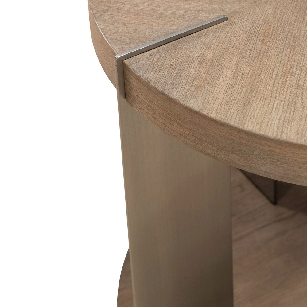 3 Piece Set - Round Cocktail Table, 2 End Tables - Sandstone & Satin Nickel. Picture 9