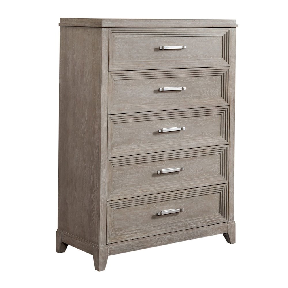 California King Bed, Dresser & Mirror, Chest - Washed Taupe & Silver Champagne. Picture 3