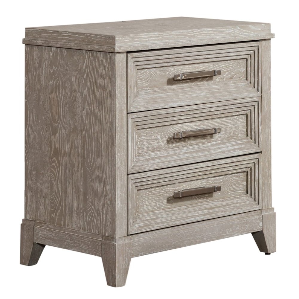 California King Bed, Dresser & Mirror, Chest - Washed Taupe & Silver Champagne. Picture 5