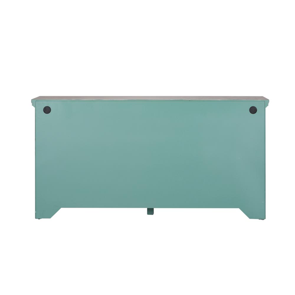 Kensington 4 Door Accent Cabinet in Turquoise w/ Worn Wood Tone Top. Picture 3