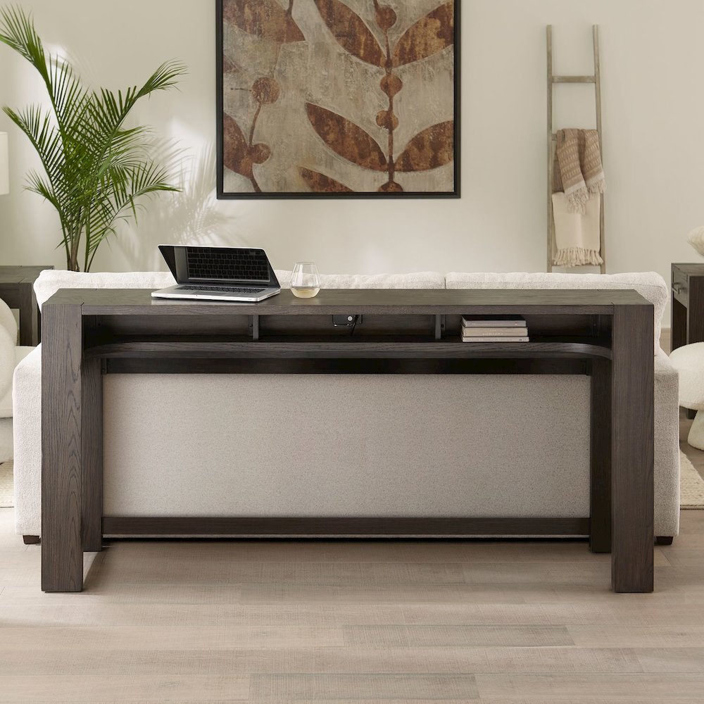 Lennox Hill Living Room Console Bar Table with Charging Station - Bark. Picture 2