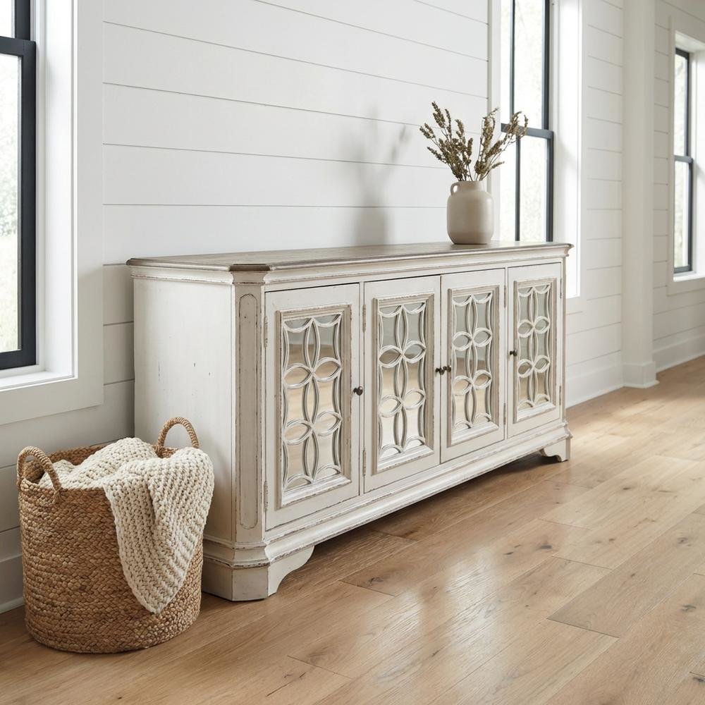 Antique White TV Console, European Traditional Style, Solid Wood Construction. Picture 2