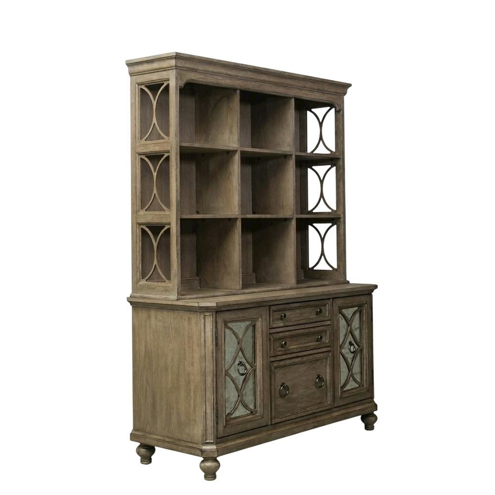 Brown Credenza and Hutch Set with Cottage Style Compact Storage. Picture 1