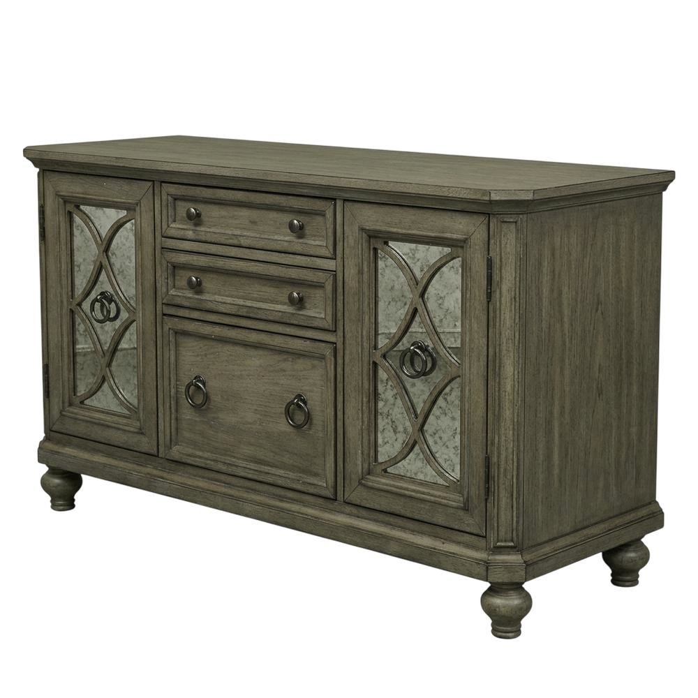 Rustic Credenza in Heathered Taupe with Storage and Wooden Finish. Picture 1