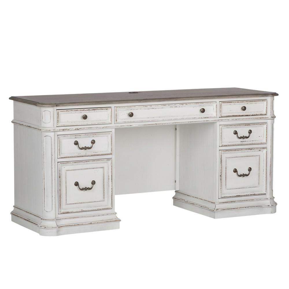 Antique White Credenza with Weathered Finish and Rubberwood Construction. Picture 1