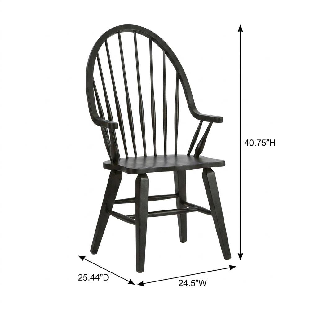 Windsor Back Armchair in Black with Elegant Tobacco Finish. Picture 5